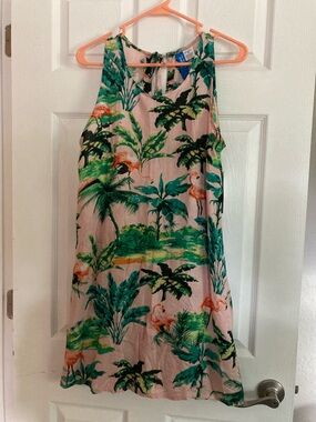 Tropical Pink & Green Sleeveless Shift Dress